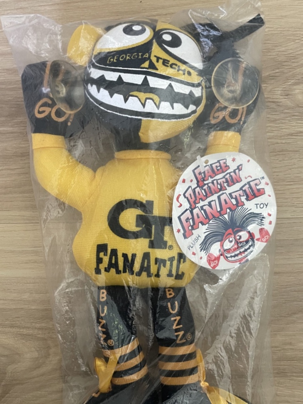 NEW Georgia Tech Buzz Face Paintin' Fanatic Plush Suction Cup Window Doll 11"